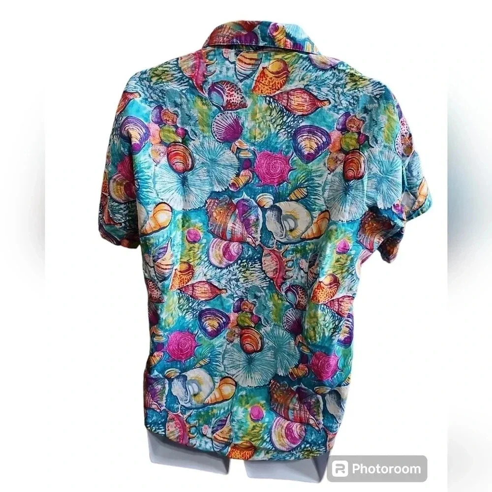International Male Men’s L Hawaiian Shirt Blue Shell Print 90s Coastal Retro HTF - Picture 3 of 6